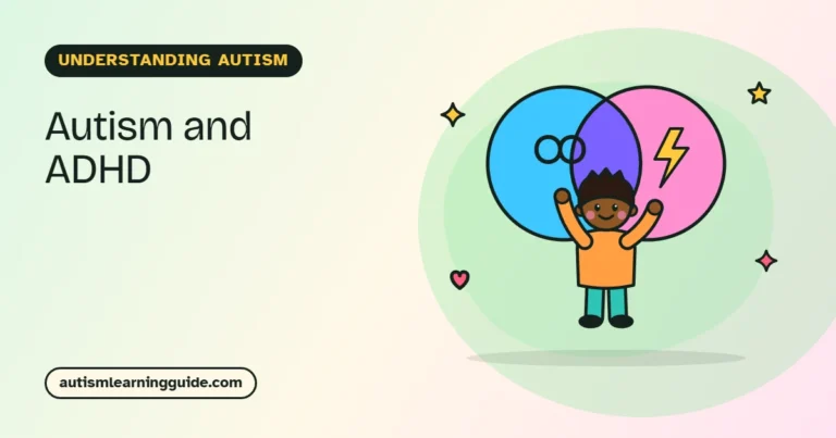 Smiling child in front of two overlapping circles, illustrating autism and ADHD
