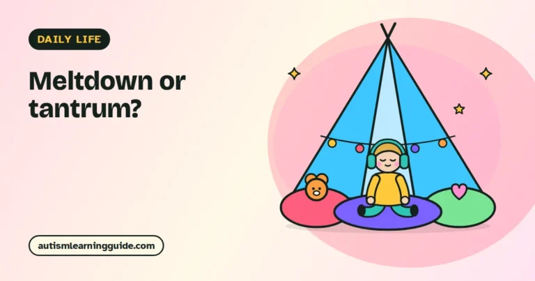 Parent sitting calmly near an upset child, illustrating autism meltdowns vs tantrums