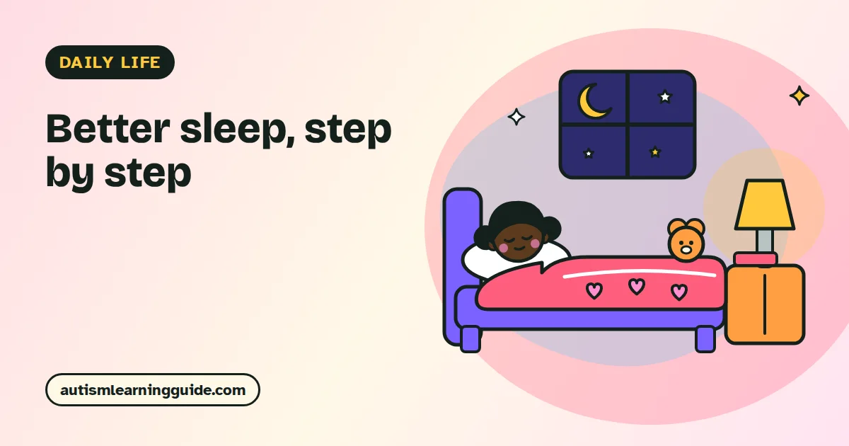 Calm dim bedroom with a picture bedtime routine for autism sleep problems