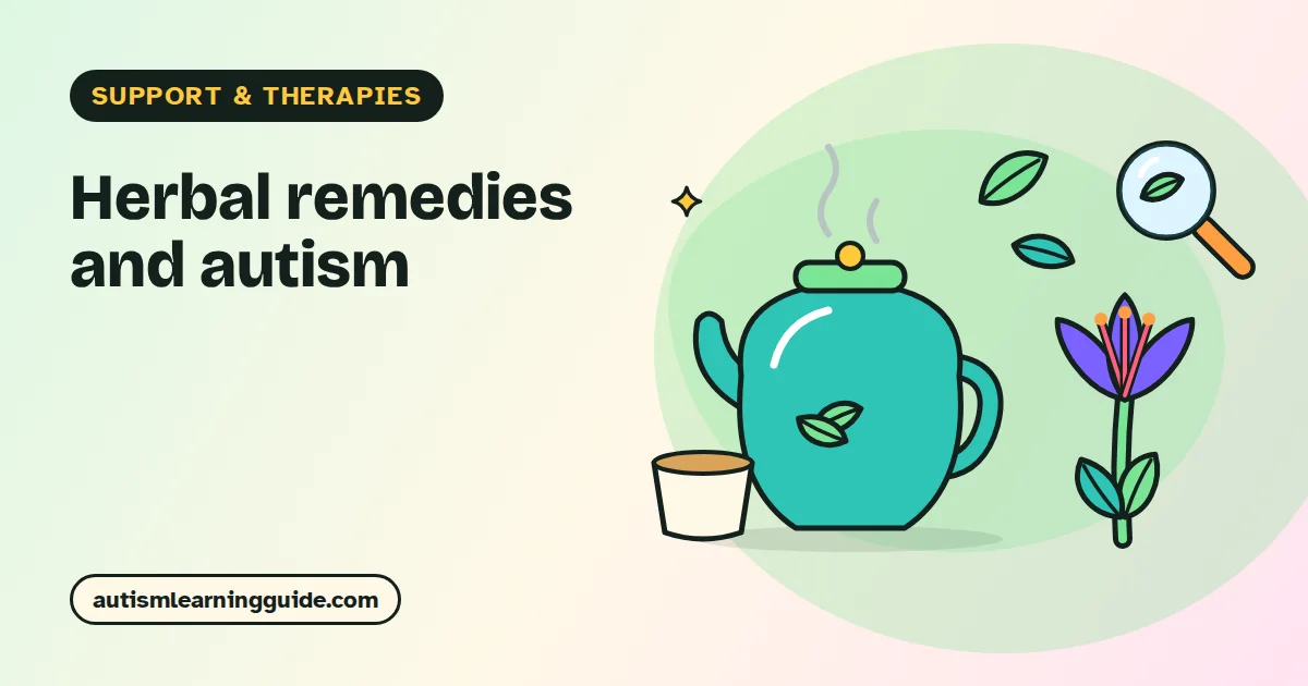 Herbs and plant leaves illustrating herbal remedies for autism