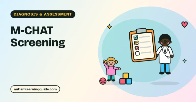 Parent completing an M-CHAT autism screening questionnaire at a checkup