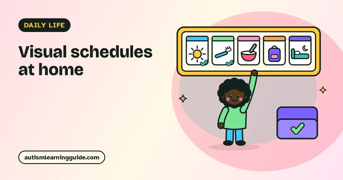 Picture cards on a fridge showing visual schedules for autism at home