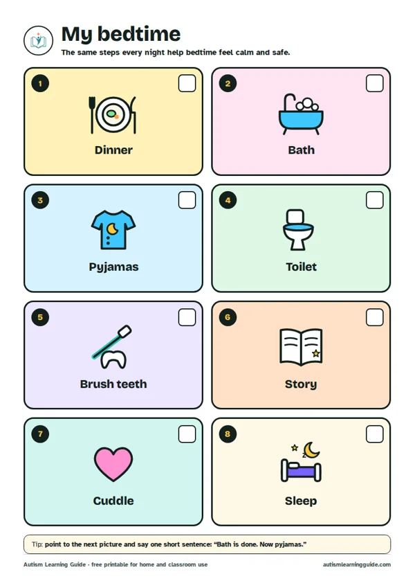 Preview of the free bedtime routine printable