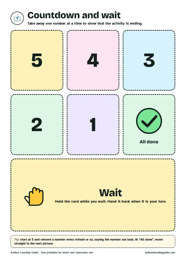 Preview of the free countdown and wait cards printable