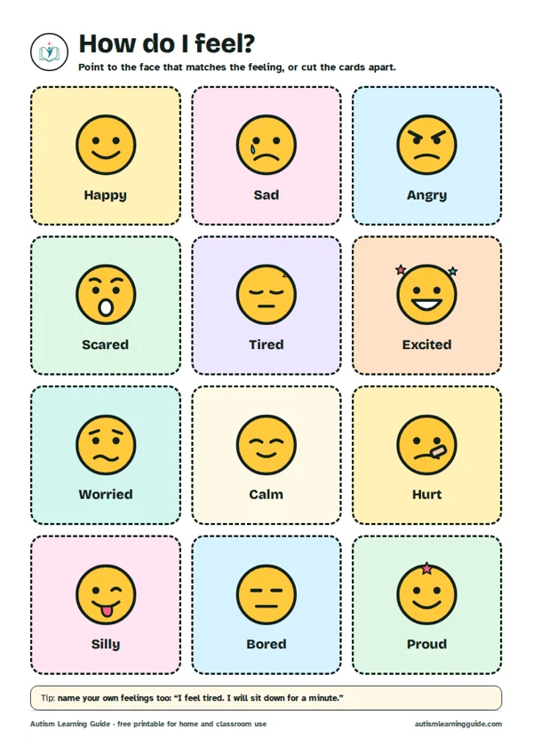 Preview of the free feelings cards printable