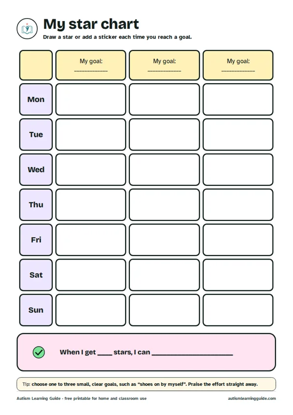 Preview of the free star chart printable