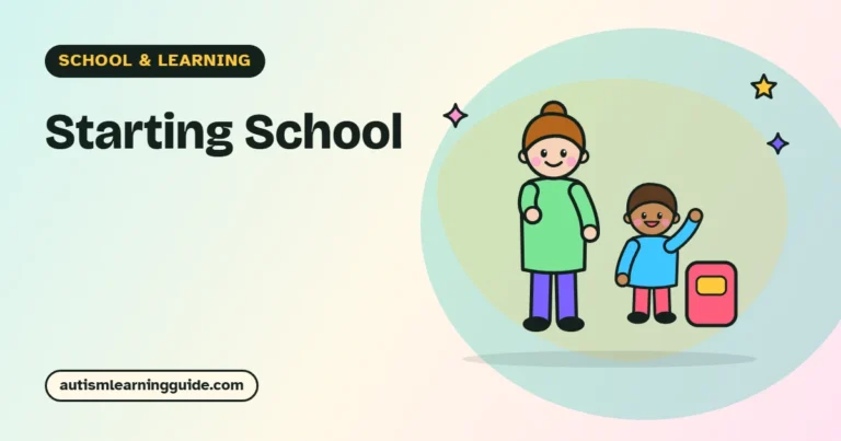 Starting school with autism: a parent and an excited child with a school backpack