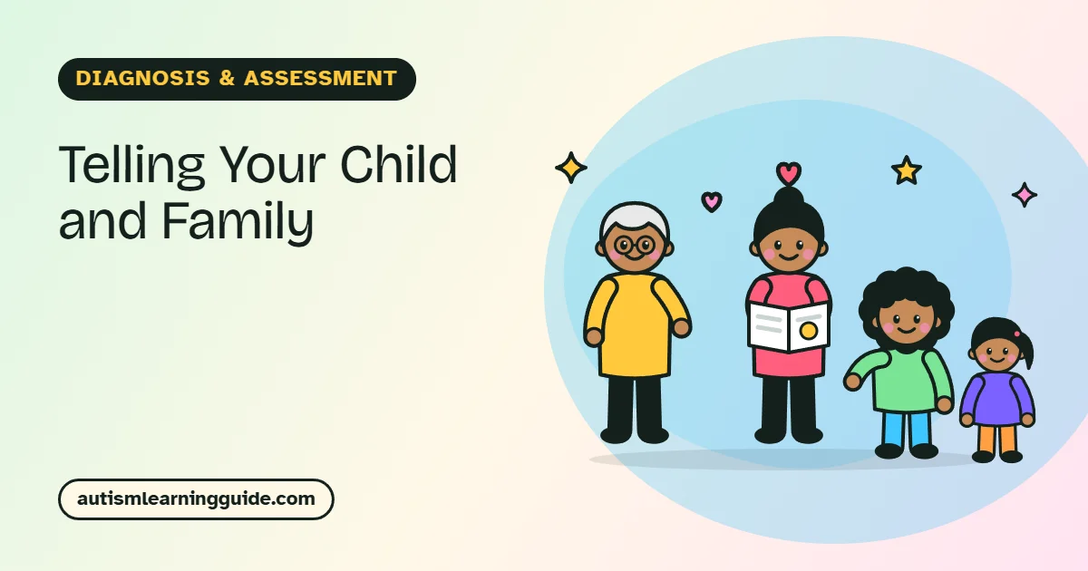 Telling your child they are autistic: parent reading a picture book with the family